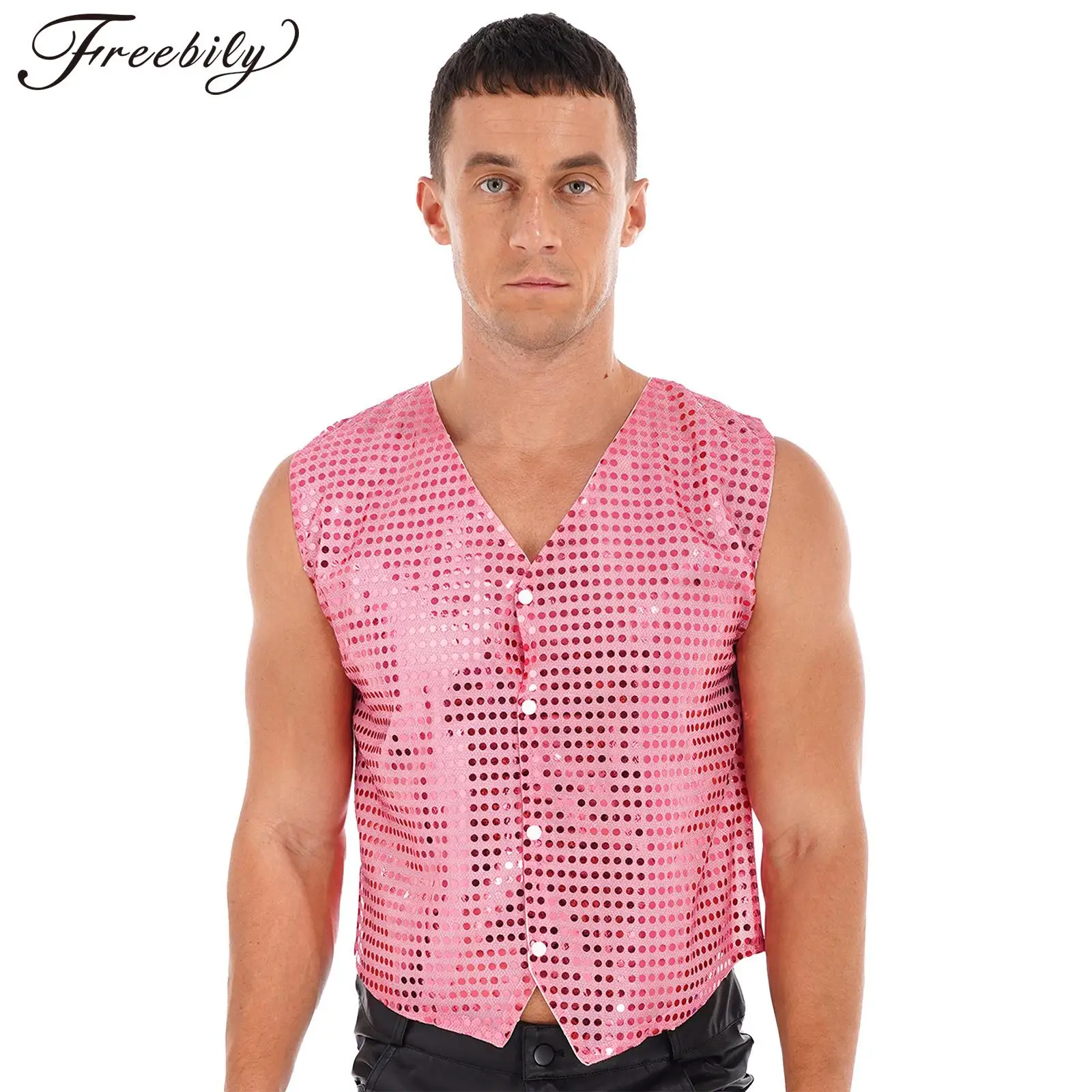 

Mens Glittery Sequins Dress Vests Shiny Slim Fit V Neck Tuxedo Waistcoat Hip Hop Jazz Latin Street Dance Stage Performance Vest
