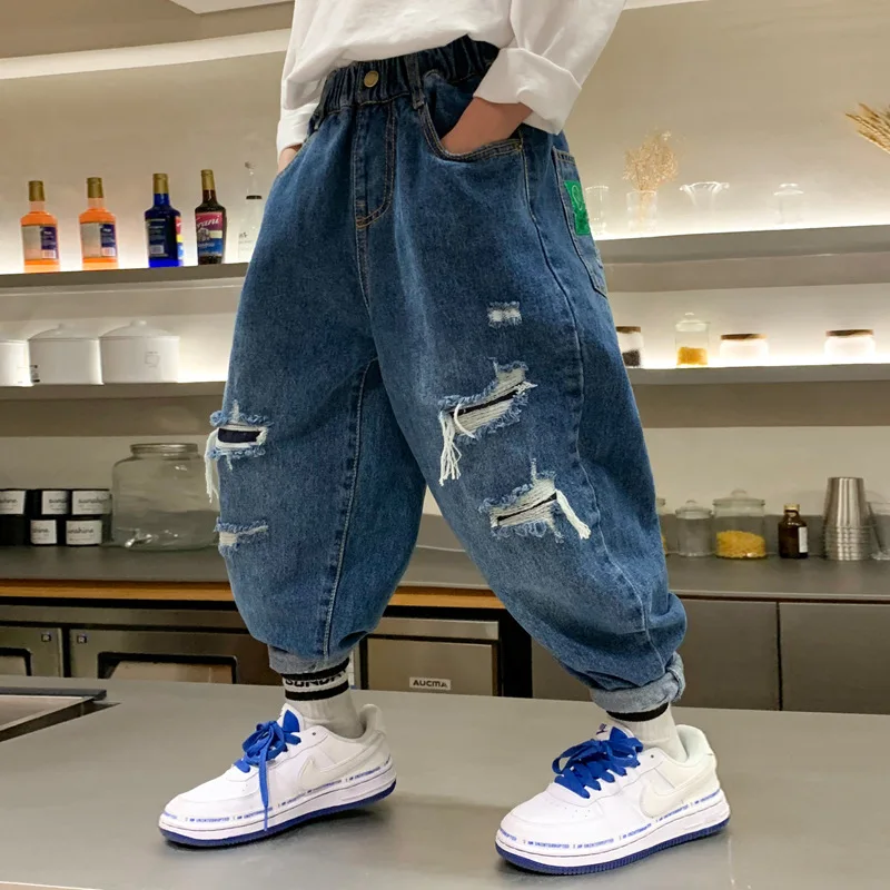 

Kids Jeans Teen Boys Spring Classic Long Pants Fashion Hole Denim Trousers Children Casual Jeans For Boys Clothing 8 10 12 14 Y