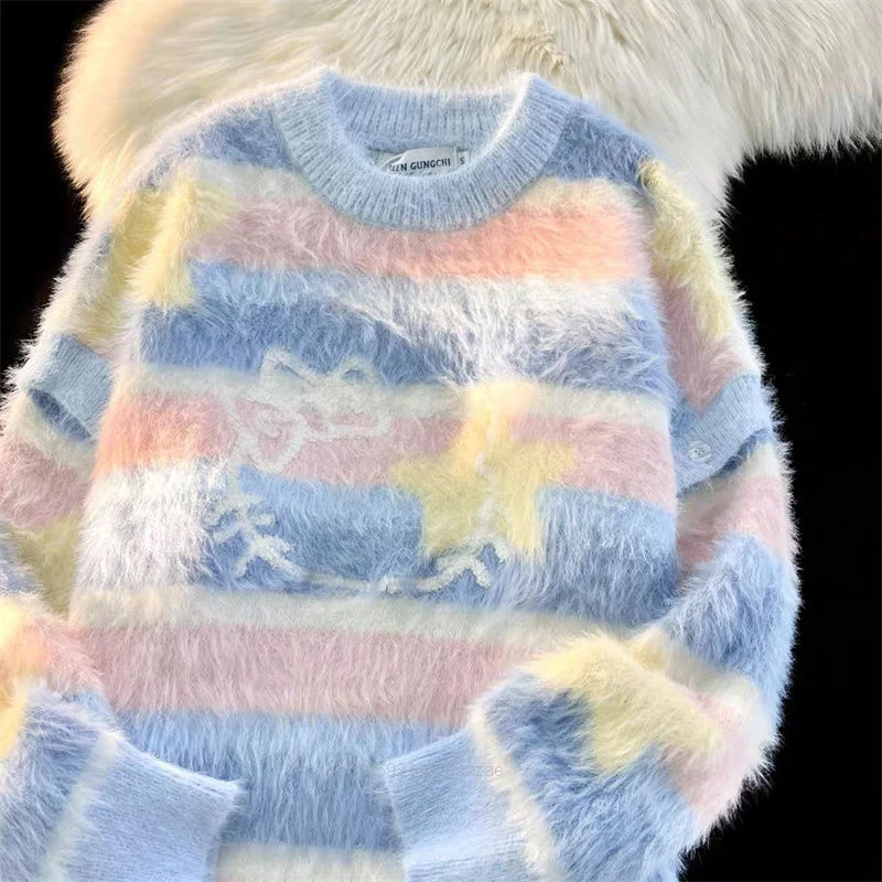 Женский трикотажный свитер Sanrio Полосатый пуловер в Корейском стиле с круглым