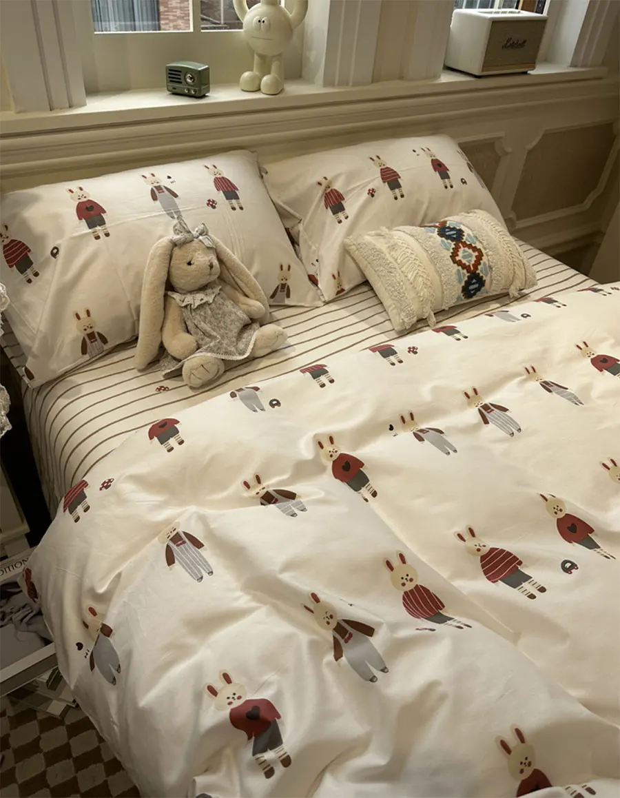 

Винтажная мультяшная детская подростковая, двухспальная, двуспальная, двуспальная, Симпатичная хлопковая домашняя текстильная простыня, подушка, пододеяльник