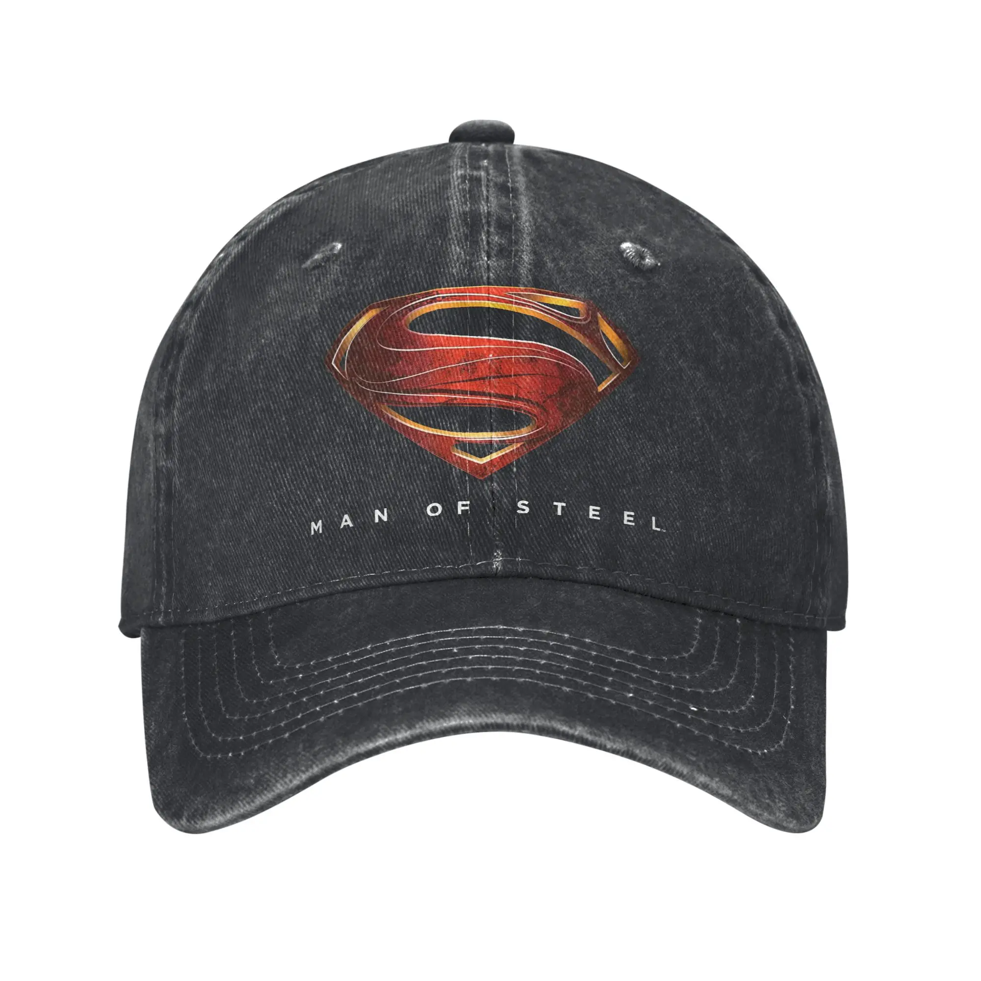 Фото Бейсболка Supermans Man of Steel с новым логотипом, винтажная, с эффектом потертости, унисекс, летняя, мягкая, без каркаса, на застежке-клипсе №1