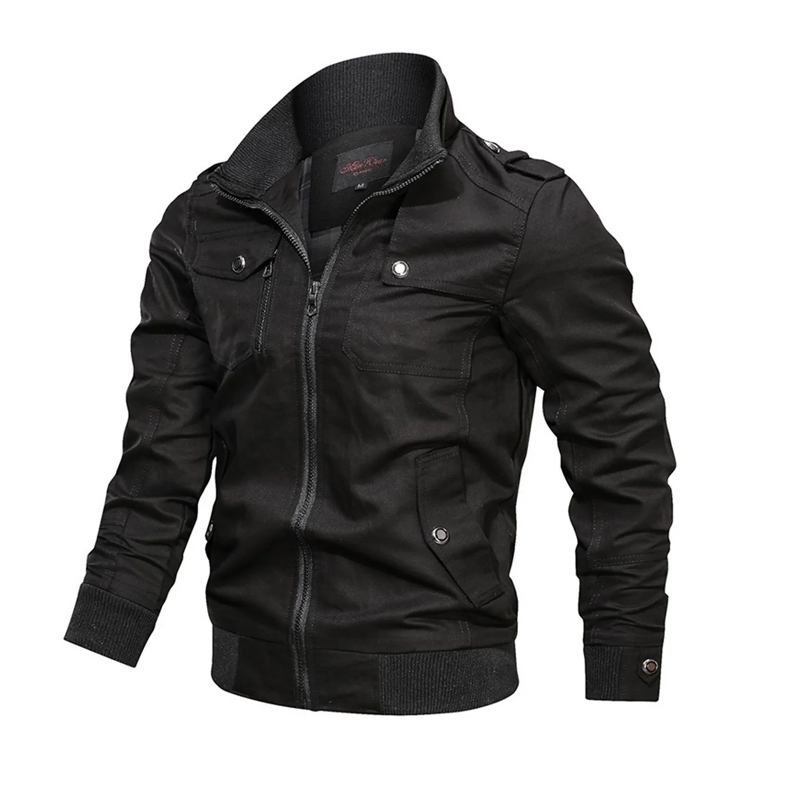 

2022NEW Men Bomber Jackets Multi-Pockets Autumn New Casual Mens Military Pilot Coats Solid Stand Collar Cargo Outwear