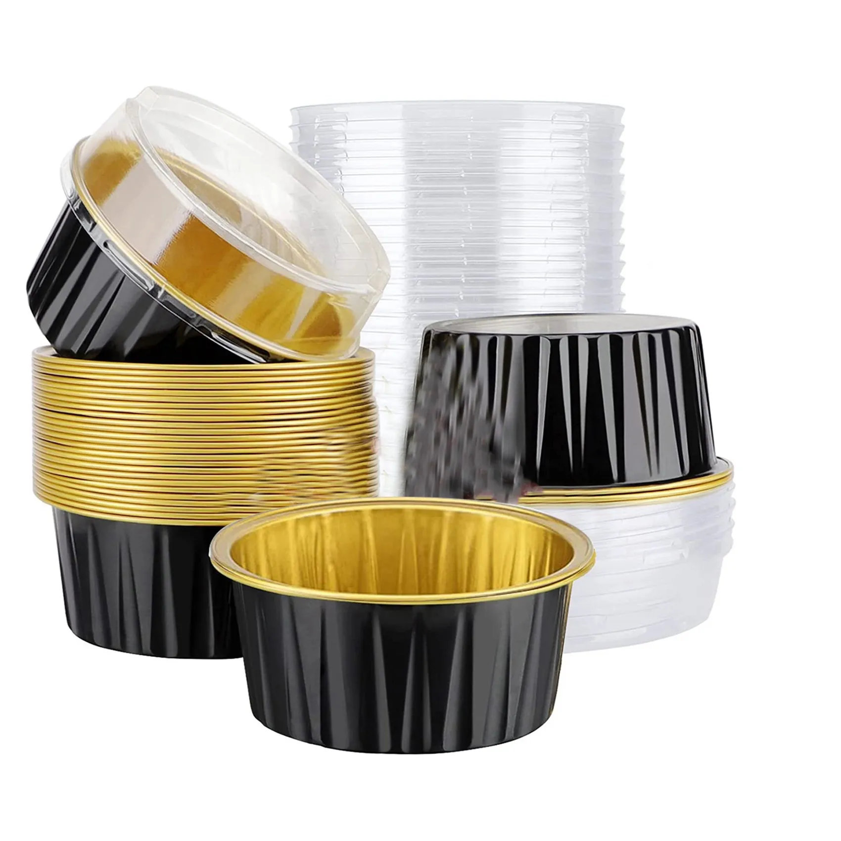 25Pcs Aluminum Foil Cupcake Liners Cups with Lids, 5Oz Disposable Baking Cake Cups for Bakery Wedding Birthday Party(C)