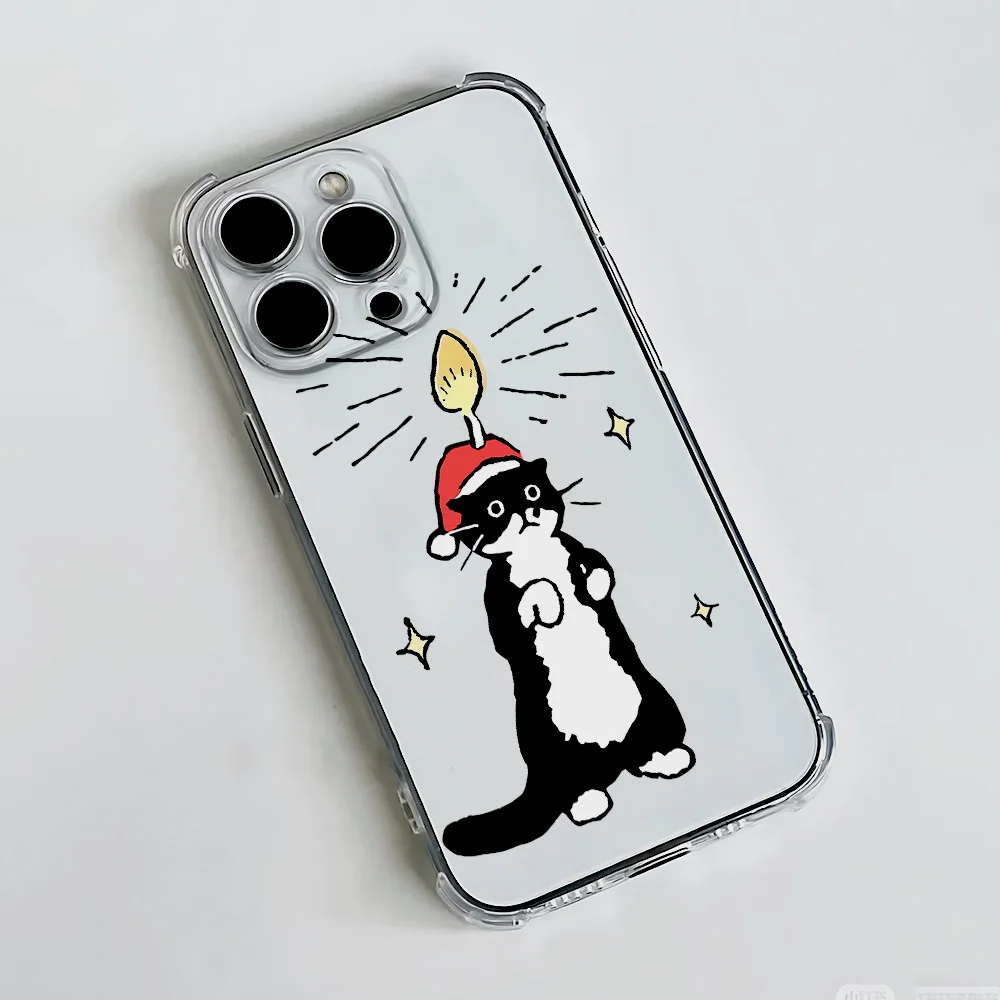 Фото Для iPhone 17 16 15 14 13 12 11 Pro Xs Max Air 16e 7 8 6 6s Plus XR SE 2020 2022 Чехол Рождественский кот Силиконовый противоударный чехол №1
