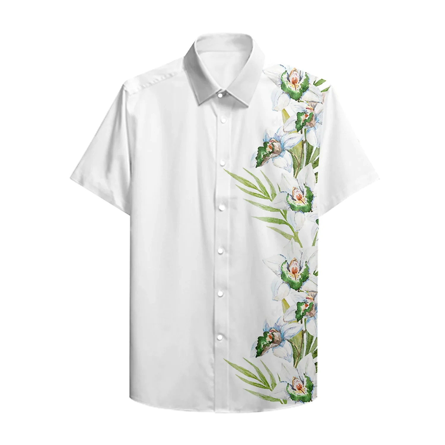 Mens Short Sleeve Flower Print Streetwear Shirt Men Tops Summer Comfortable Breathable Beach Style Fashion Male Blouse