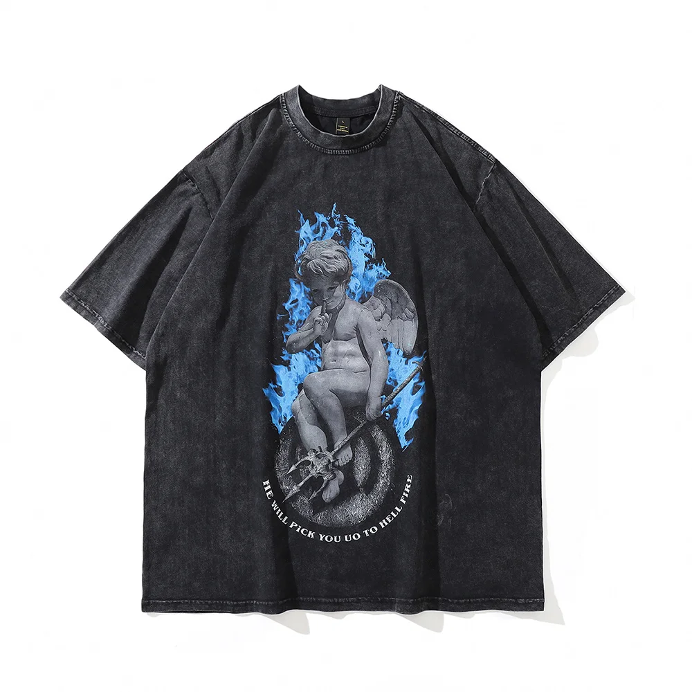 

Emo Blue Angel Anime Men Vintage Oversized T Shirts Hip Hop Streetwear Harajuku Y2k 2023 Summer Retro T-shirts Cotton Tops Tees