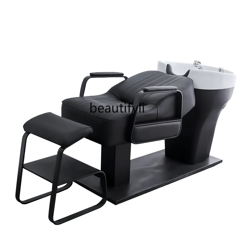 

Barber Shop Shampoo Chair Salon Ceramic Deep Basin Lying Half Flushing Bed for Hair Salon