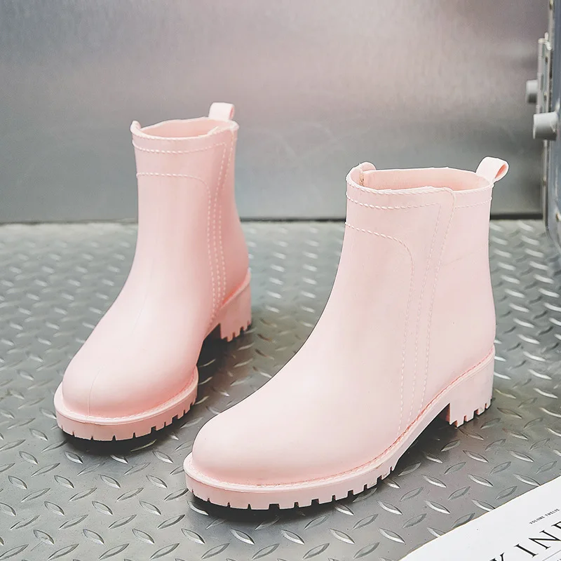 

Rubber Rain Boots Women Soft Thick Wear-Resistant Shoes Spring Autumn Lady Fashion Waterproof Non-Slip Water Shoes Pink Black
