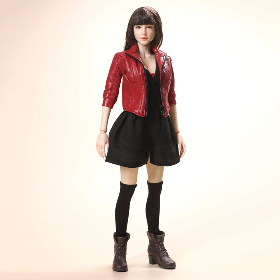 

ASTOYS AS065 1/6 Scale Female dolls Fashion red Leather jacket black Dress Suit for 12" Action Figure Body Toys