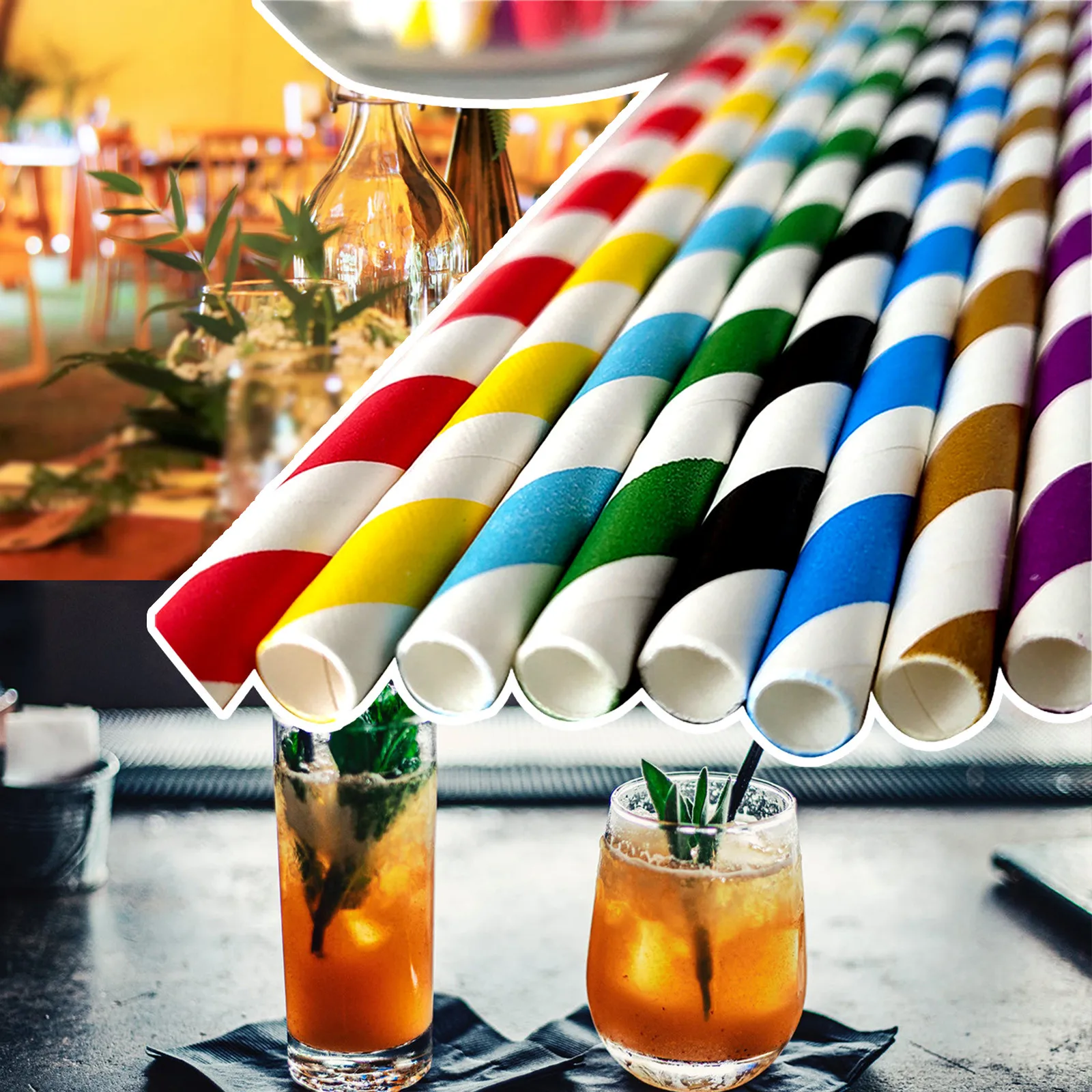 

Полосатые Бумажные глиняные разноцветные радужные одноразовые соломинки для напитков, аксессуары для свадебной вечеринки, бара, 25 шт.