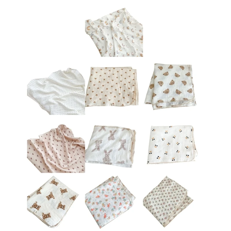 

Baby-Muslin Blanket Baby-Burp Cloths Cute Cartoo Print Muslin Swaddle Blankets