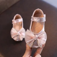 2022 new baby princess shoes sequins bling beaded bow children single shoes girls party performance dancing shoes student flats