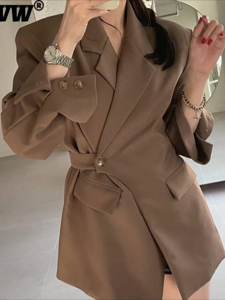 

BZVW Chic Irregular Button Bandage Designer Blazer For Women Long Sleeve Notched Collar Suit Coat Female 2023 New Trend 25X0670