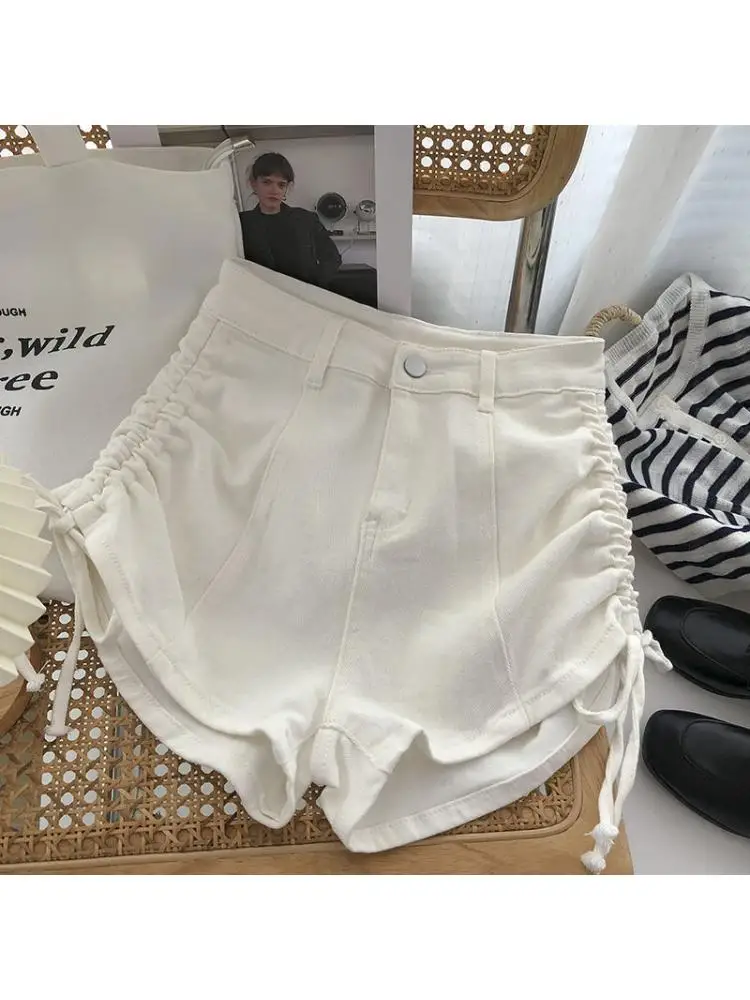 Летние шорты джинсы с высокой талией женские джинсовые винтажные обтягивающие