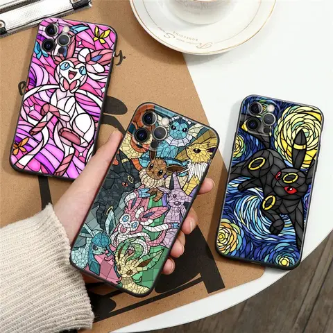 Чехол для телефона с витражами Pokemons Eevees Umbreons Sylveons для Apple iPhone 16, 15, 14, 13, 12, 11 Pro Max XS Max 8 Plus, чехлы