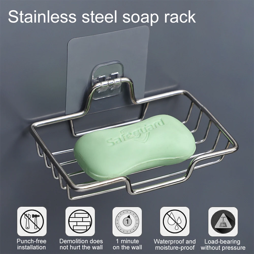 

Soap Rack Wall Mounted Soap Holder Stainless Steel Soap Sponge Dish Bathroom Accessories Soap Dishes Self Adhesive