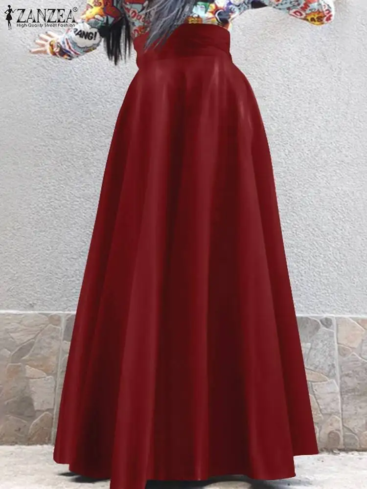 

Women Summer OL Work Satin Skirts ZANZEA Elegant Long Skirt Casual Party Faldas Saia Female Jupe High Waist A-line Maxi Skirts
