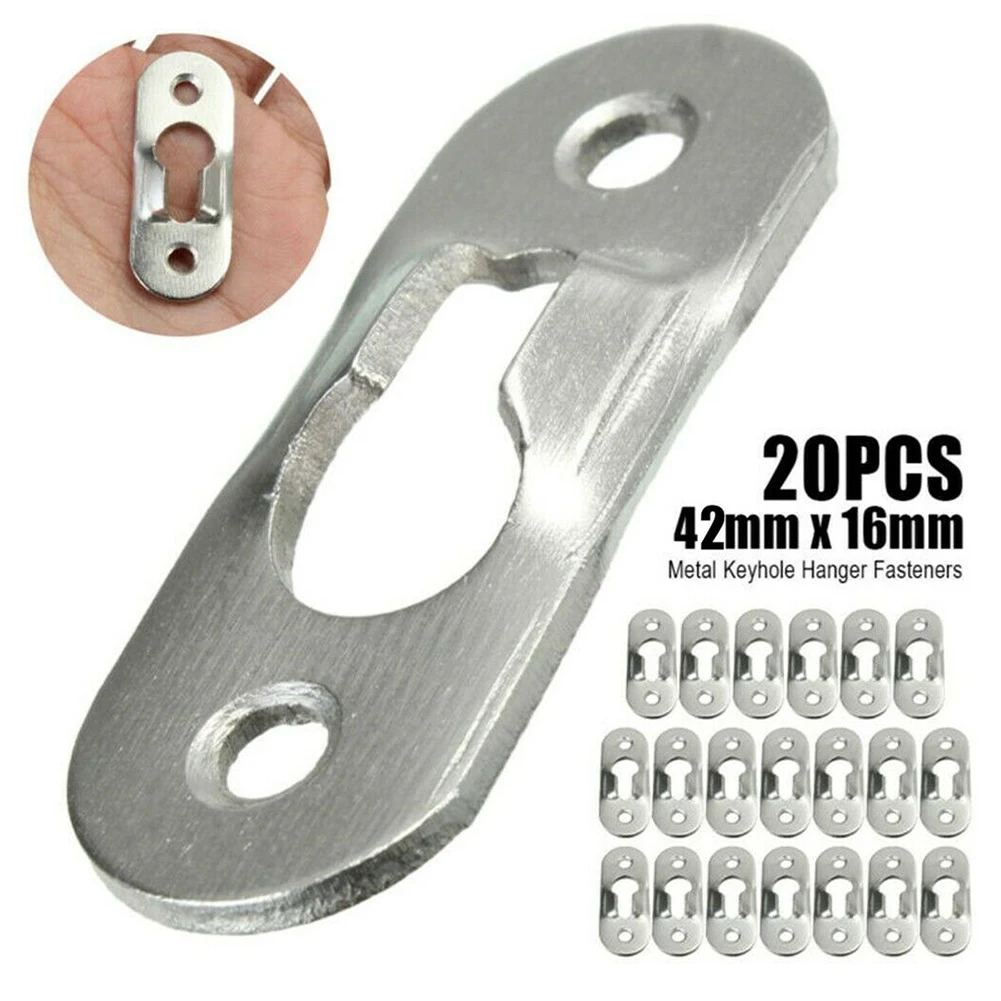 

20 Pcs 42x16mm Sliver Hooks Hanging Keyhole Hanger Hardware Tools Picture Frames Decorative Picture Hook Hidden-Hanging