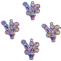 10pcslot rainbow color flower leaves potted flowerpot plant charms alloy pendant for diy accessories jewelry handmade craft