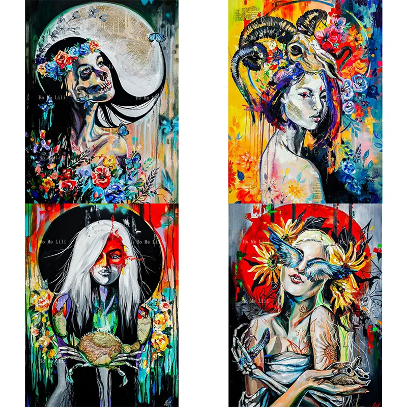 

Creepy Portraits Of Women Canvas Wall Art Zodiac Traits Revealed In Surreal Abstract Scrawl Paintings Home Decor By Ho Me Lili