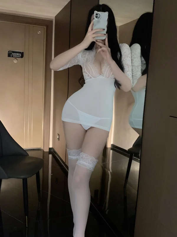 

Transparent Temptation Elegant Mature Fun Dress Sister Wrap Hip Skirt Underwear Sexy Uniforms Passionate Clothes Dress FII7