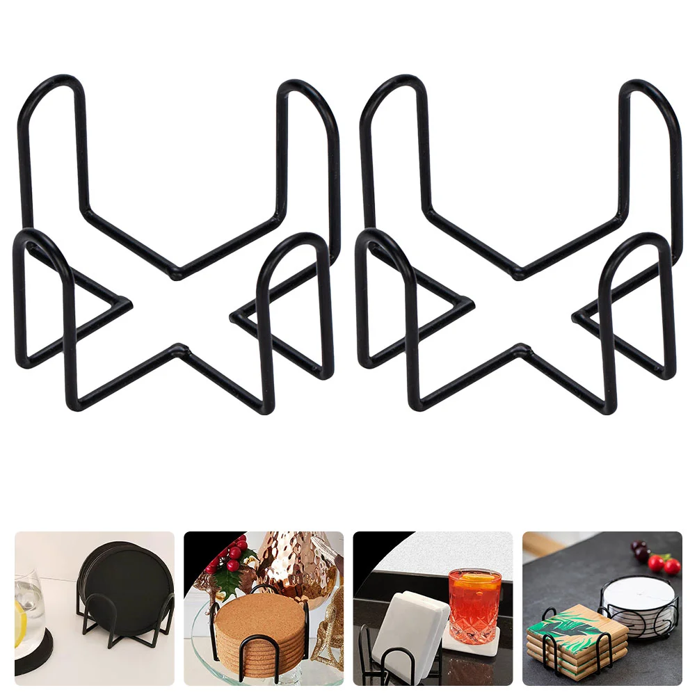

2Pcs Iron Coaster Holders Simple Home Desktop Coaster Racks Kitchen Gadgets