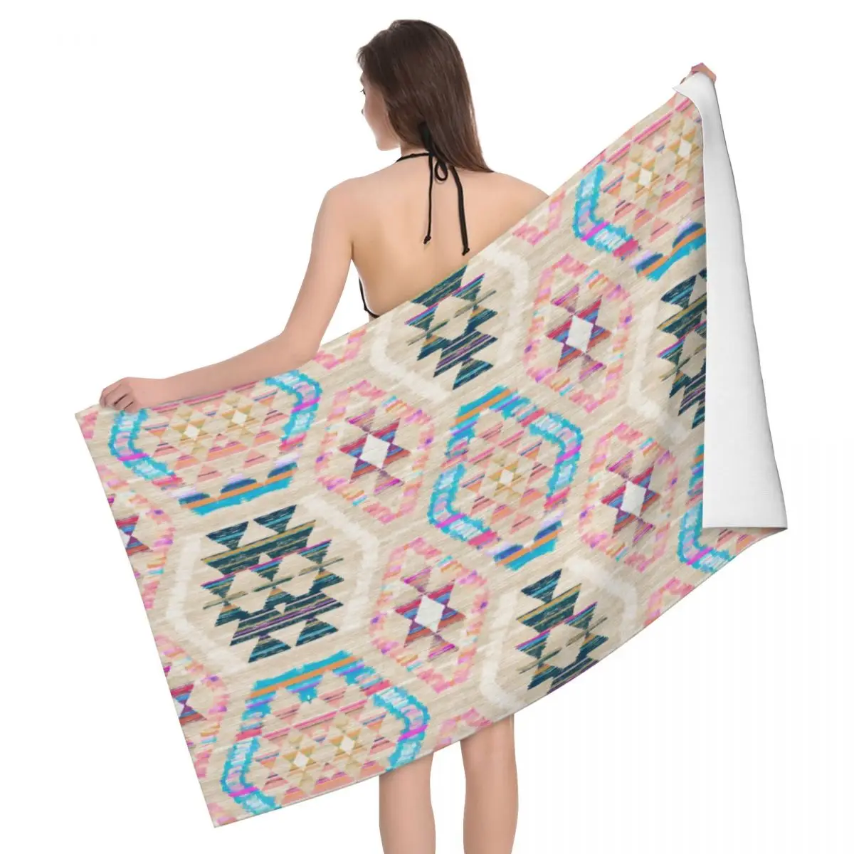 

Тканое текстурированное пляжное полотенце с пастельным узором, персонализированное винтажное турецкое этническое художественное дышащее...