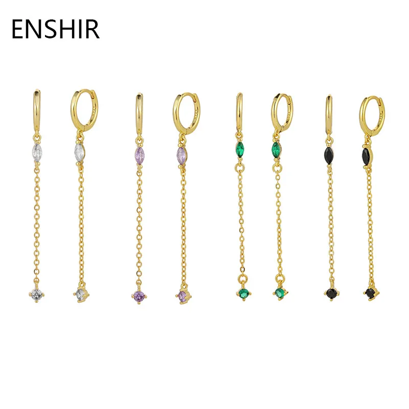 

ENSHIR Gold Color Zircon Hoop Earrings for Women Colorful Long Tassel Chain Earrings Jewelry Gifts