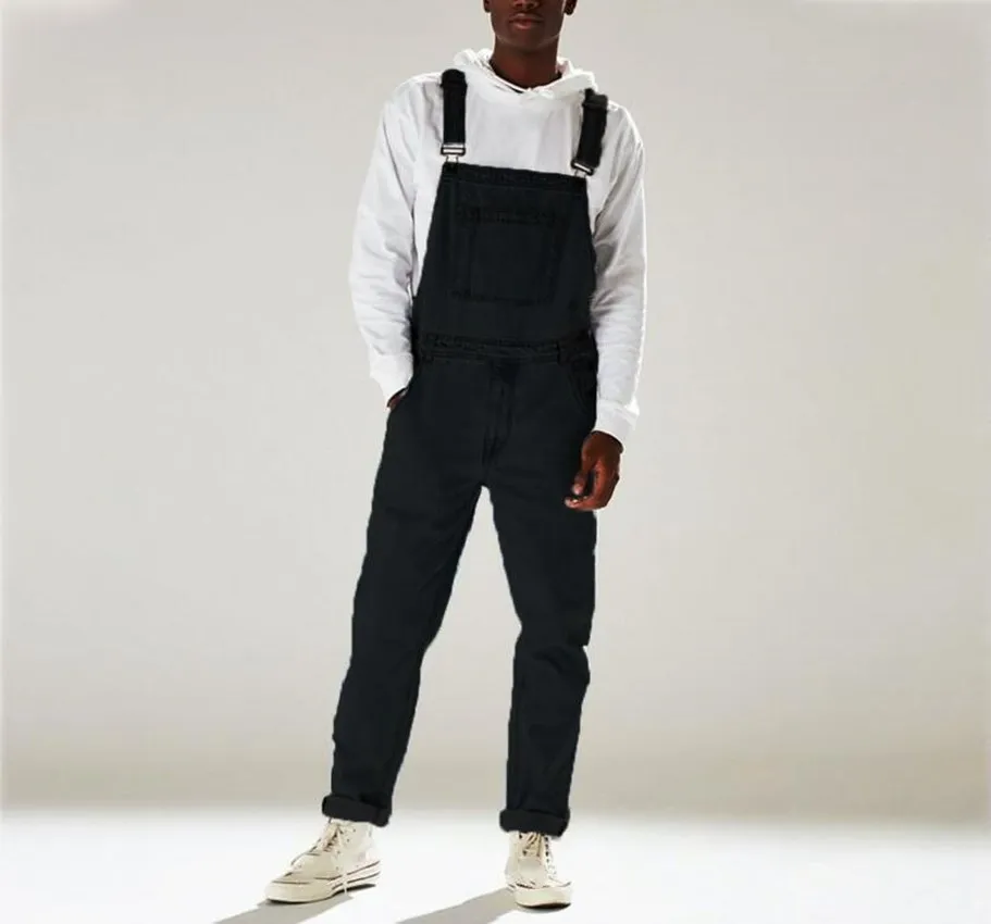 Stylish Mens Denim High-waisted Strap Overalls Jumpsuit Casual Pants High Street Pockets Jeans Fashion Jeans Male Plus Size
