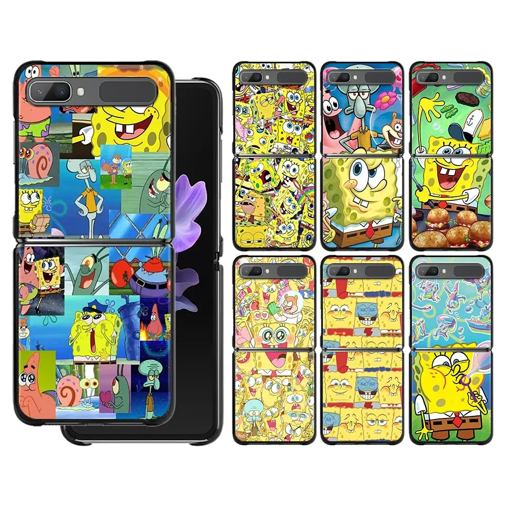 

Cartoon Spongebob Phone Case For Samsung Galaxy Z Flip 3 Zflip3 5G Hard PC Funda ZF3 zflip3 Shockproof Folding Shell