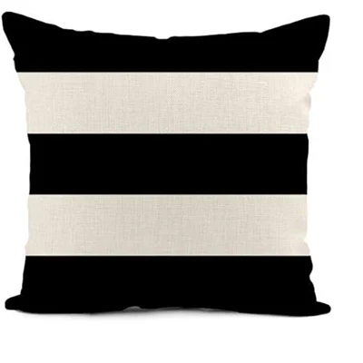 Льняная наволочка черная белая полоска 40x40 см