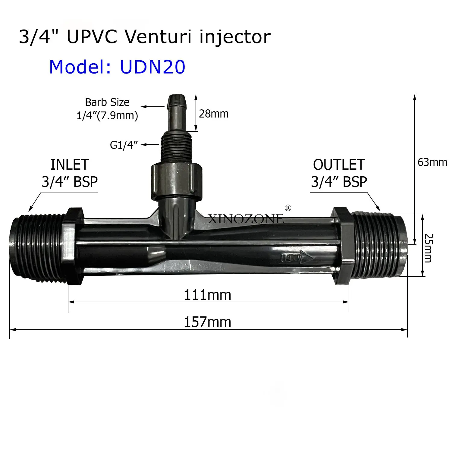 

Инжектор UPVC XinOzone UDN для смешивания газа и жидкости