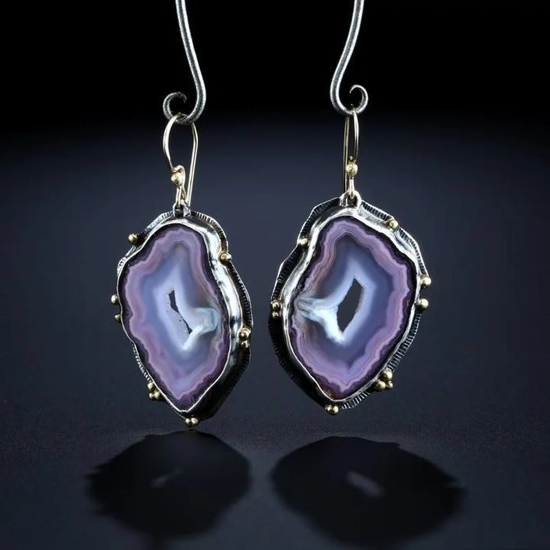 

Natural Purple Agate Hand-carved Rough Earrings Fashion Boutique Jewelry Ladies Amethyst Earrings Gift Accessories