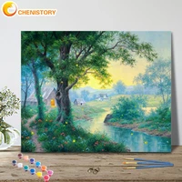 chenistory oil painting by number tree landscape handpainted kits picture by number lake drawing on canvas living room decor