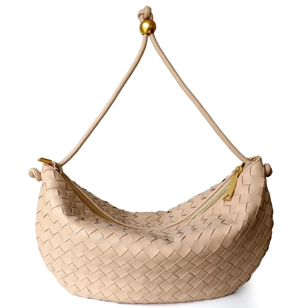 

2022 Genuine Leather Handbag Women Woven Underarm Bag Brands Desginer Cowhide Handmade Shoulder Bags Small Golden Ball Wrist Bag