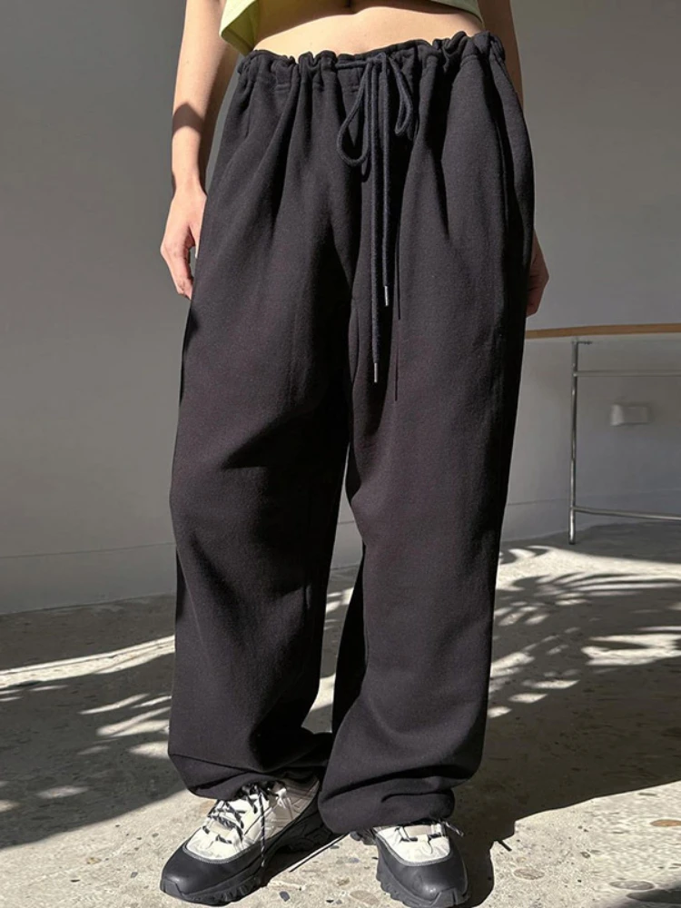 

WeiYao Gray Casual Womens Joggers Sweatpants Drawstring Low Waist Hippie Baggy Trousers Korean Style Black Streetwear Pants