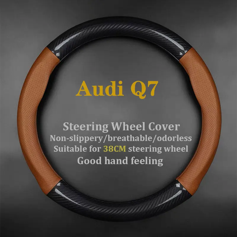 

No Smell Thin For Audi Q7 Steering Wheel Cover Genuine Leather Carbon Fiber Fit 3.0 35 40 TFSI 2011 6.0 V12 TDI 2012 2013 2014