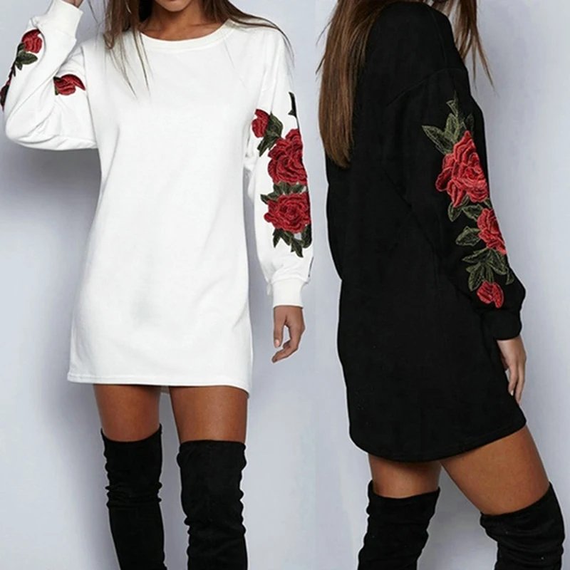 

Autumn Winter O Neck Long Sleeve Women's Sweatshirt Dress 2022 New Fashion Floral Print Loose Ladies Mini Dress