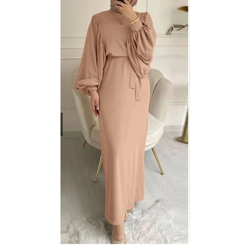 Autumn Fluffy Sleeve Moroccan Muslim Dress Women's Casual Loose Evening Dress Dubai Türkiye Islamic chic gown Women's Vest