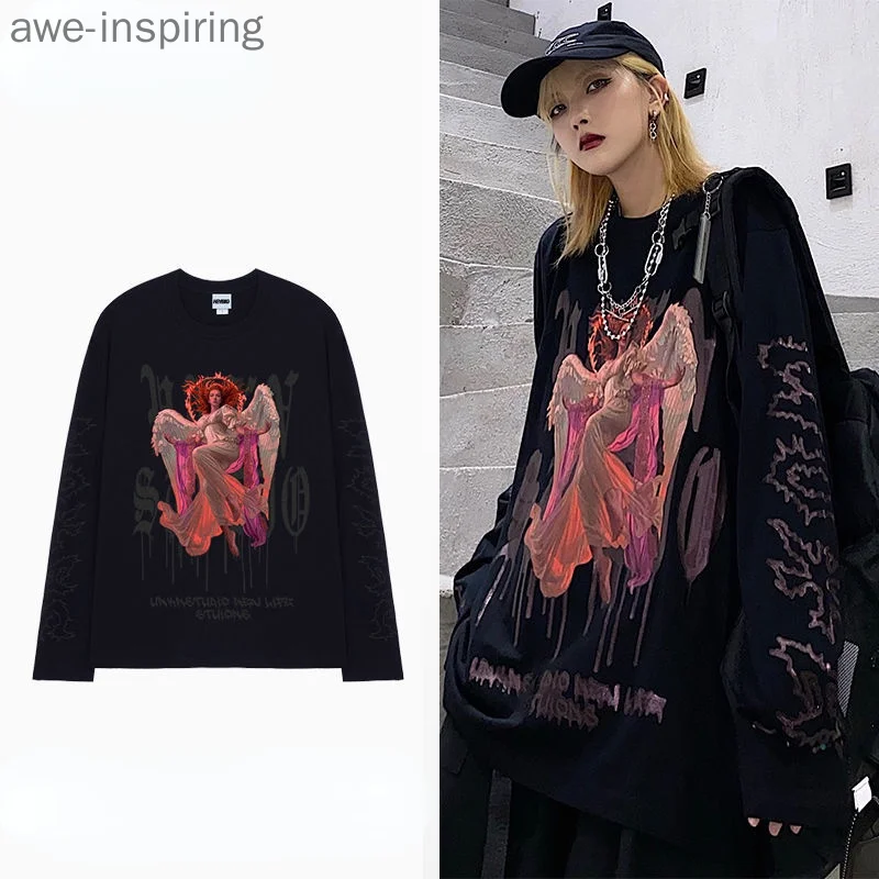 

Привлекательная Ретро футболка с принтом дьявола для мужчин и женщин, Мужская свободная индивидуальная футболка с круглым вырезом и длинны...