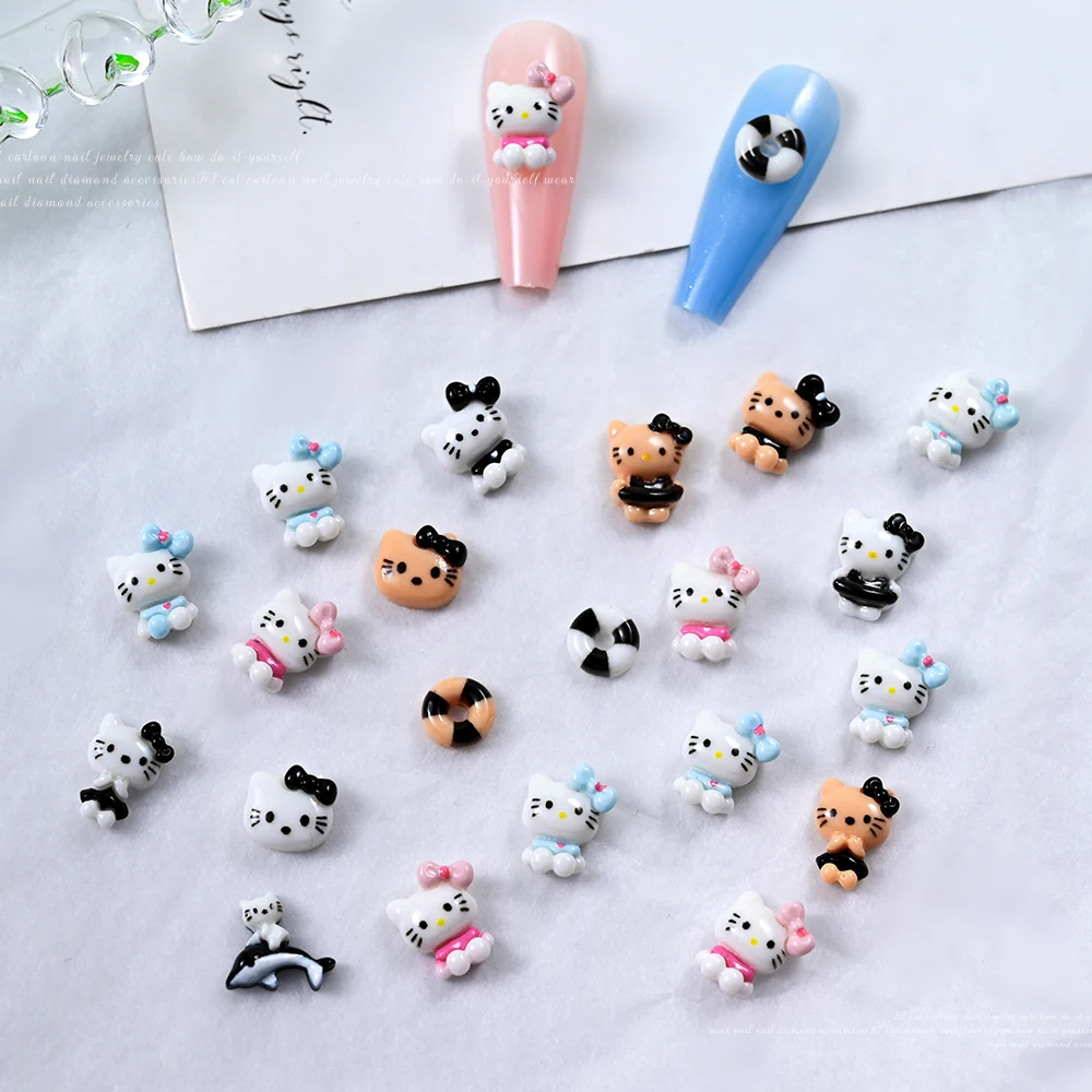 10 шт. синие/розовые/черные украшения для ногтей Hello Kitty кольцо плавания дельфин