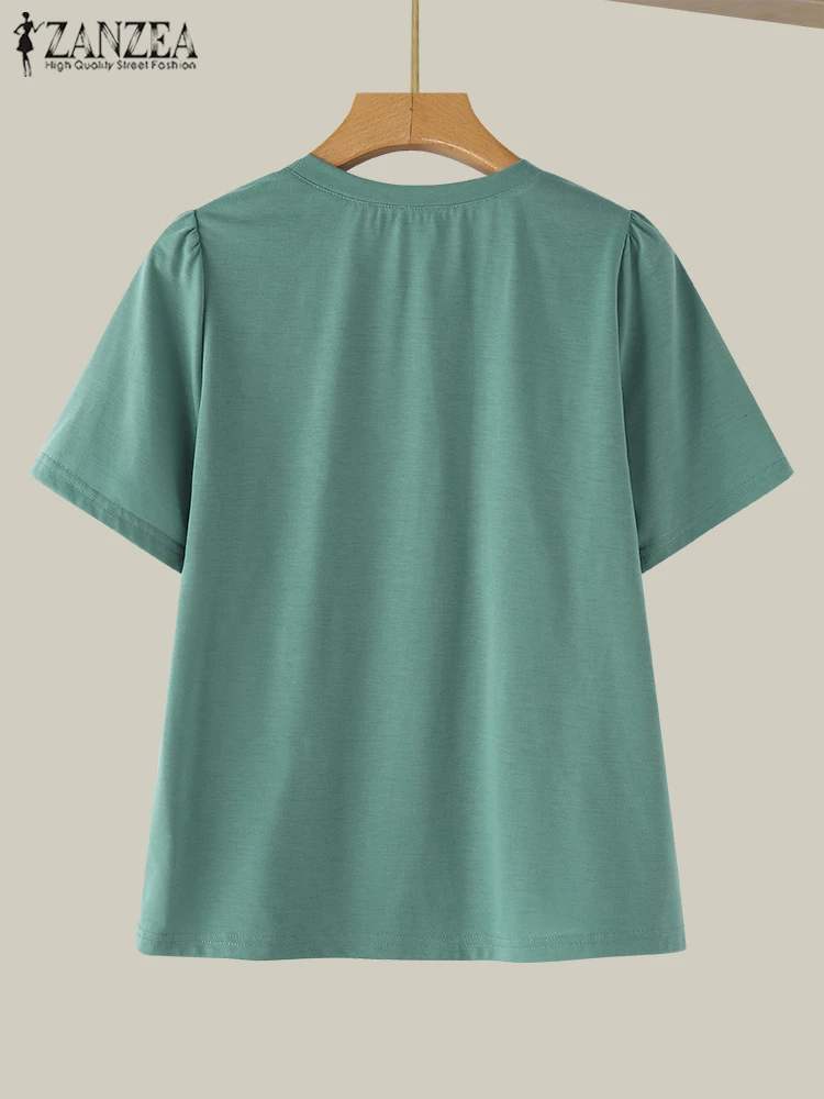 Корейская мода однотонные туники ZANZEA женские футболки с коротким рукавом 2024