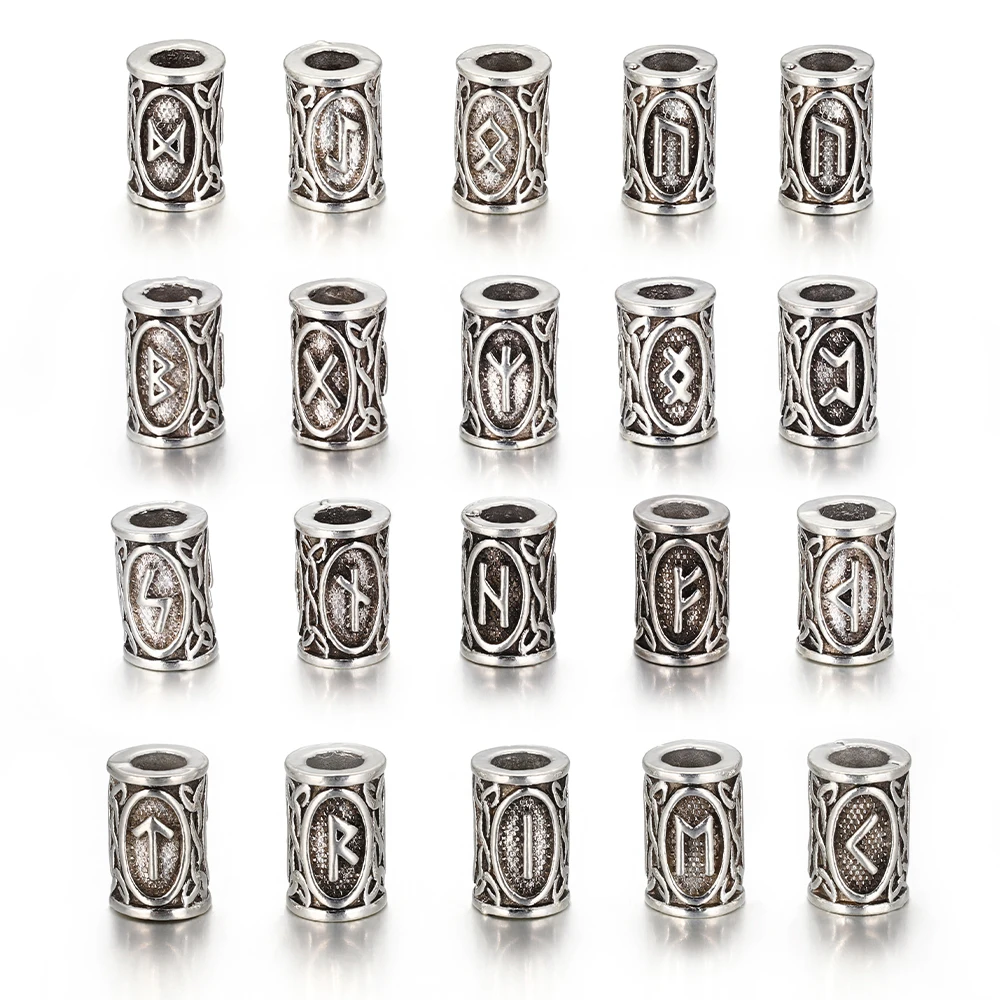 

10-24pcs Viking Runes Beads Set Loose Spacer Beads Braids Beards Hair Rune Bead for DIY Jewelry Making Steampunk Accessories