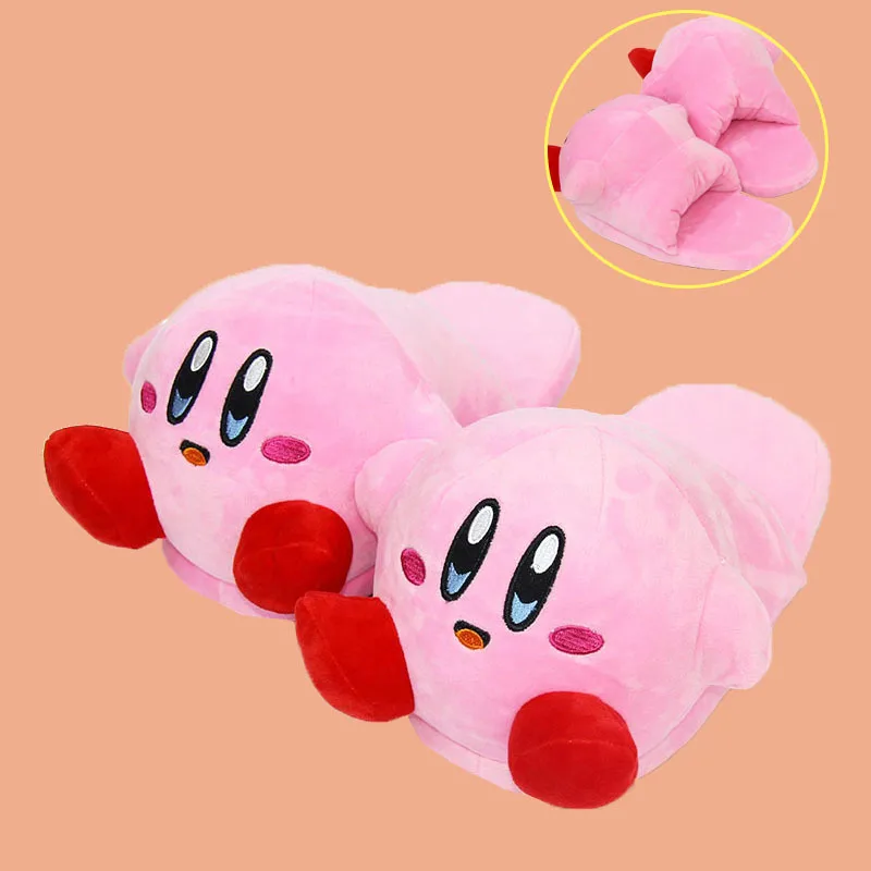 

kawaii Kirby Anime Cartoon Plush Slippers Woman Winter Cotton Shoes JK Lolita Fluffy House Slippers Non-slip Sandals