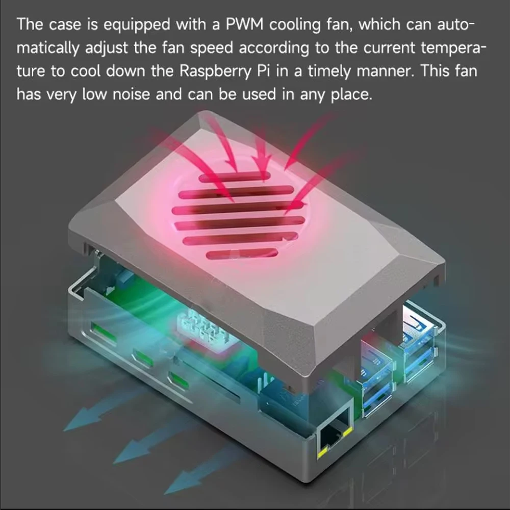 Для Raspberry Pi 5 ABS Silver-Shadow чехол PWM вентилятор охлаждения для Pi5