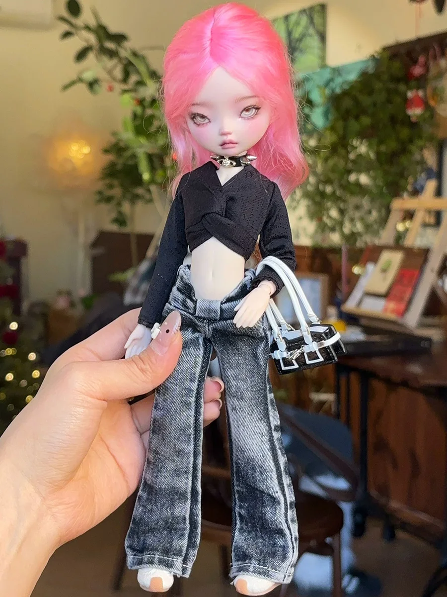 Фото Комплект одежды для кукол BJD в масштабе 1/6: джинсовые брюки с бантом [микро-клеш], укороченная рубашка с длинными рукавами для моделей ob22, ob24, для самостоятельного изготовления игрушек №3