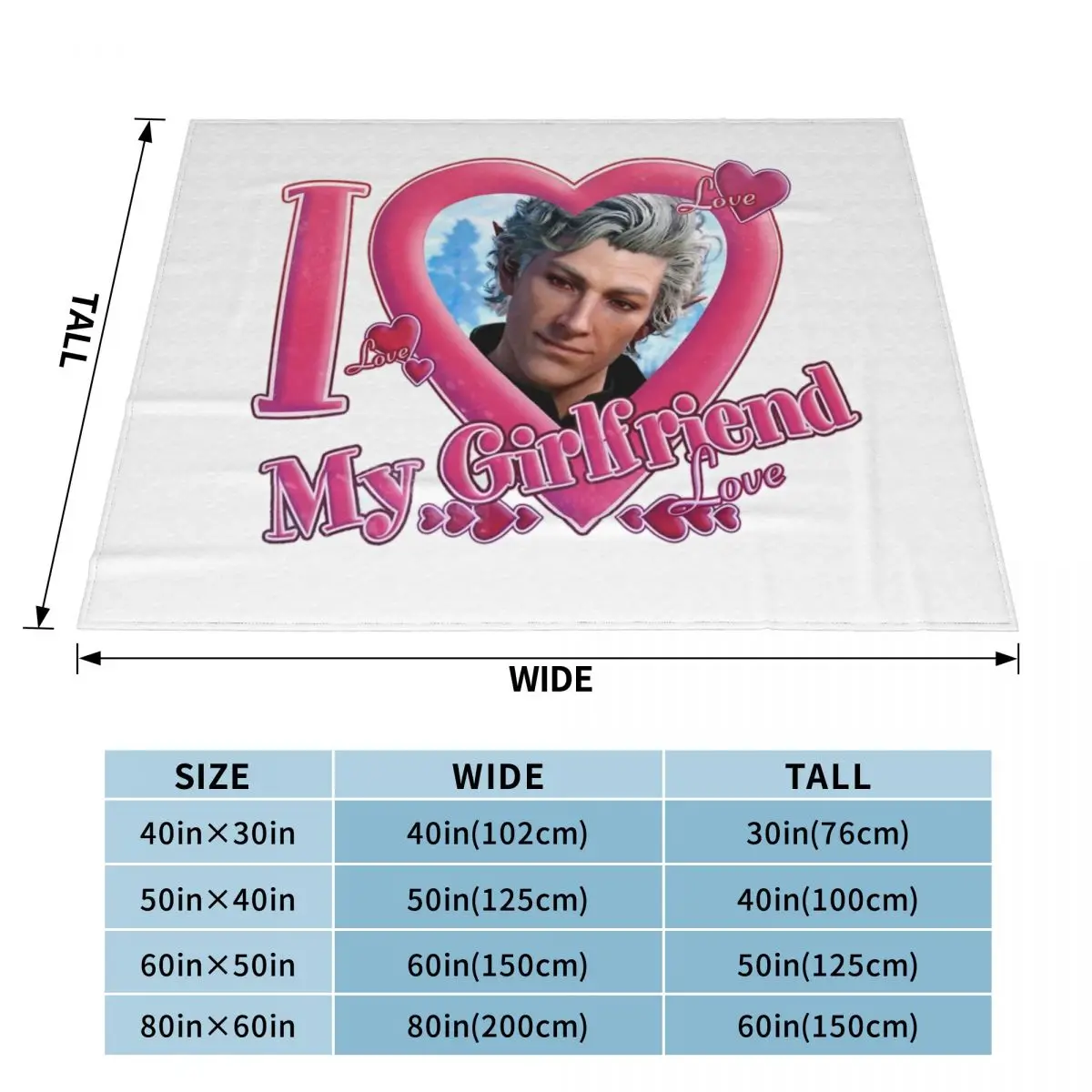 Флисовые одеяла I Love My Girlfriend Astarion Baldur's Gate игровые для дивана уличное супер