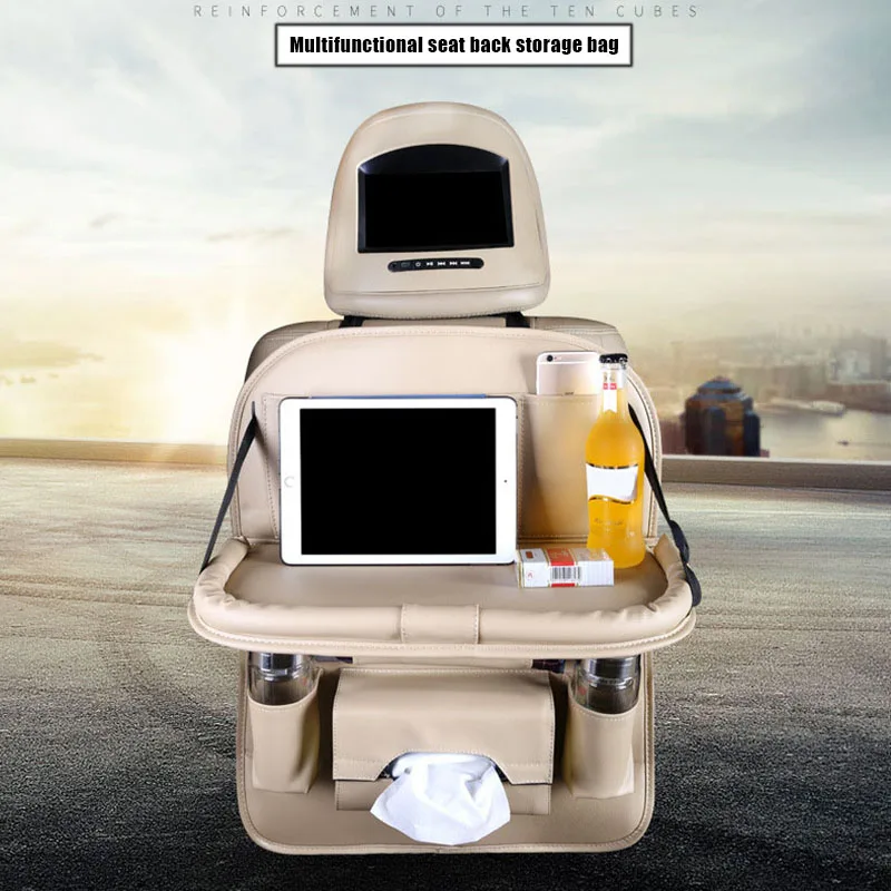 

Кожаная сумка на спинку сиденья автомобиля, многофункциональный поднос для хранения, складной мешок для хранения мусора на спине стула