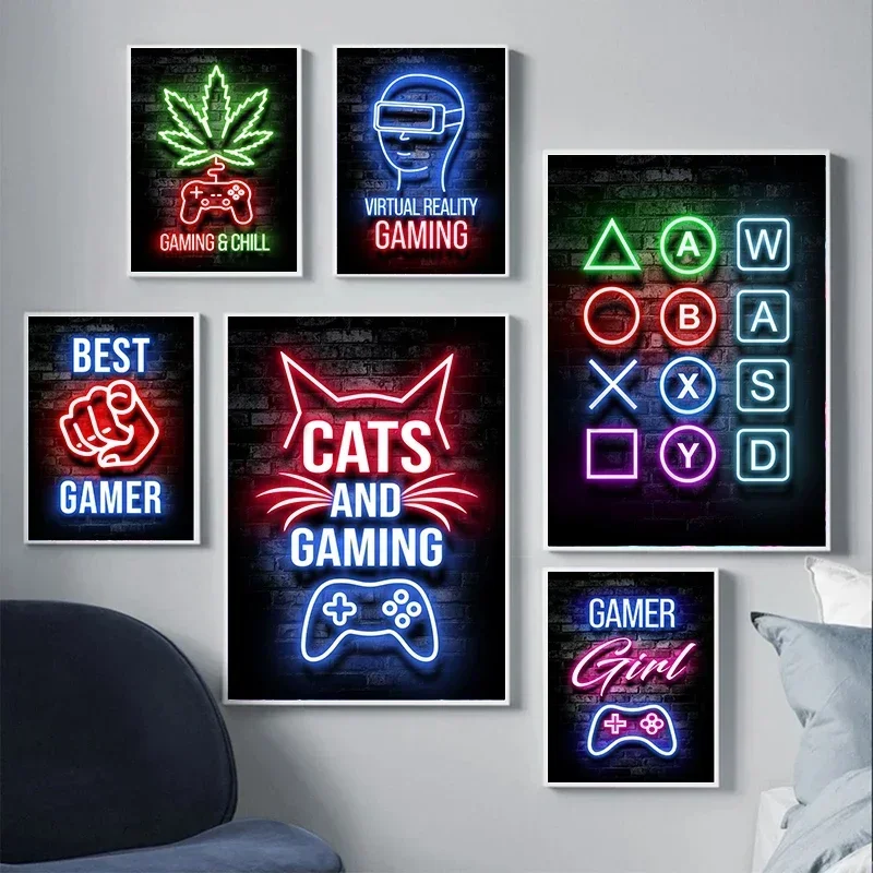 Неоновая Роспись С Изображением Кота Игровая Консоль Тема Настенное Искусство