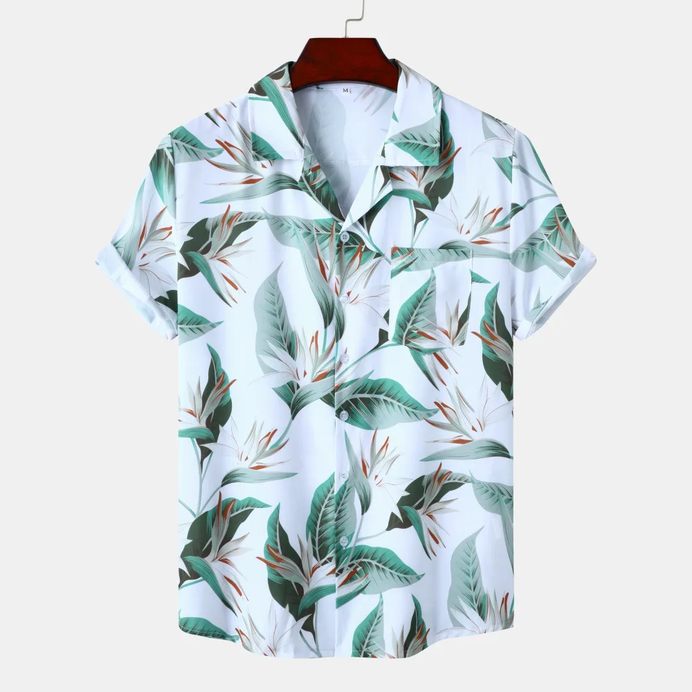 2023 Original Design New Beach Ice Drop Digital Printing Casual Short Sleeve Flower Shirt Top Men's Clothing